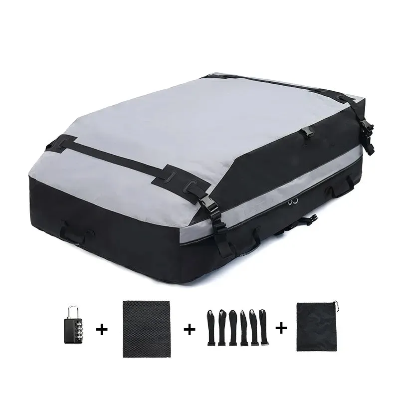 (100x130cm) Foldable Car Roof Bag Waterproof Car Luggage Bag incl. Anti-Slip Mat - Gray / Black