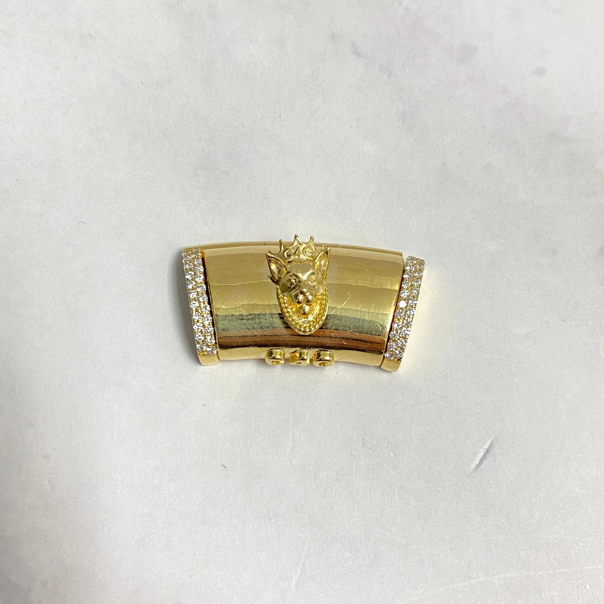 10K Yellow Gold Diamond On The Size Sleek Lock With Panther / 15.2gr / 15mm / 1.1in