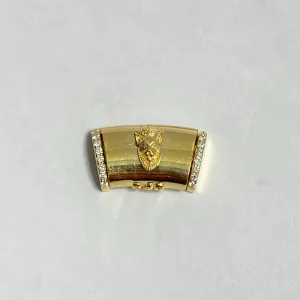 14K Yellow Gold Diamond On The Size Sleek Lock With Panther / 3gr / 9mm / 0.6in