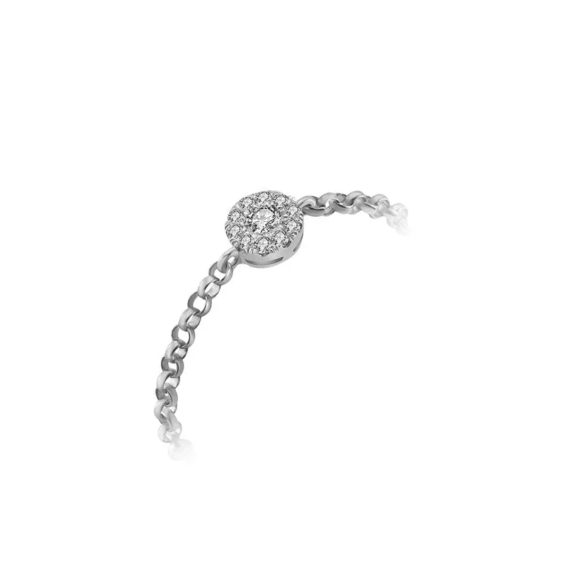 18k Gold Round Shape Diamond Adjustable Chain Ring
