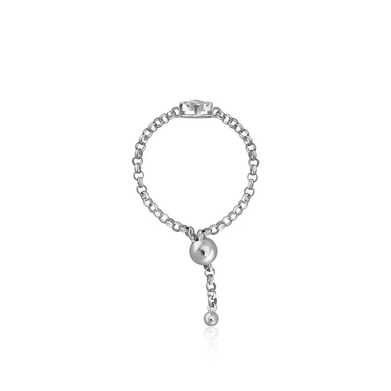 18k Gold Round Shape Diamond Adjustable Chain Ring
