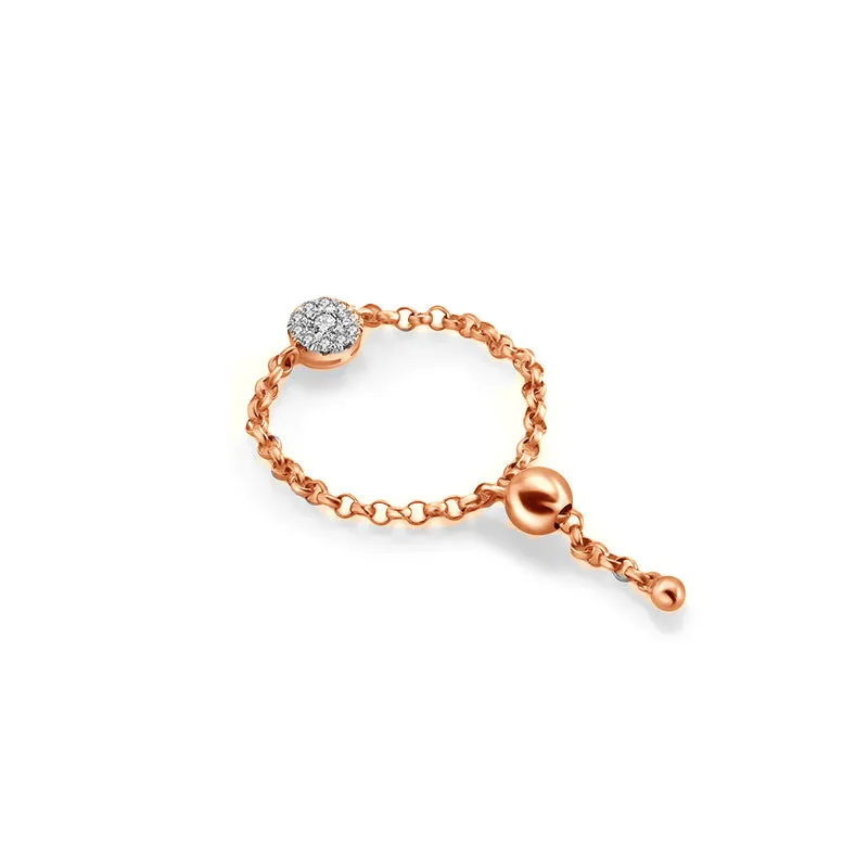 18k Gold Round Shape Diamond Adjustable Chain Ring