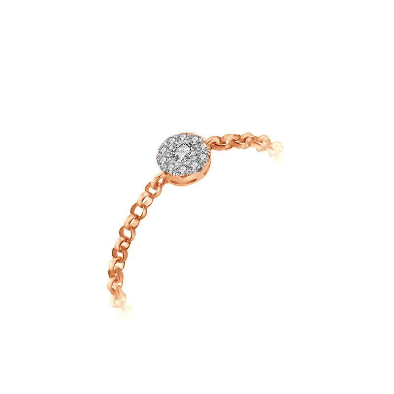 18k Gold Round Shape Diamond Adjustable Chain Ring