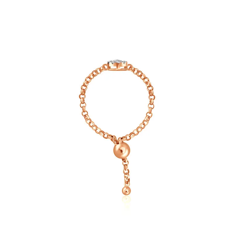 18k Gold Round Shape Diamond Adjustable Chain Ring