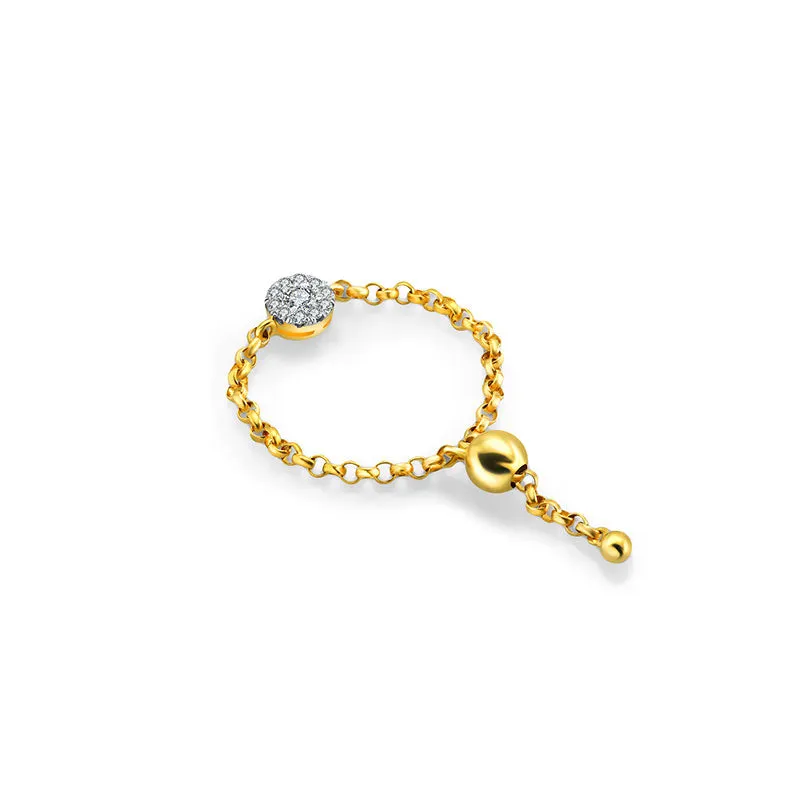 18k Gold Round Shape Diamond Adjustable Chain Ring