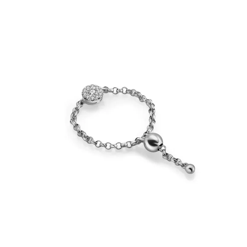 18k Gold Round Shape Diamond Adjustable Chain Ring