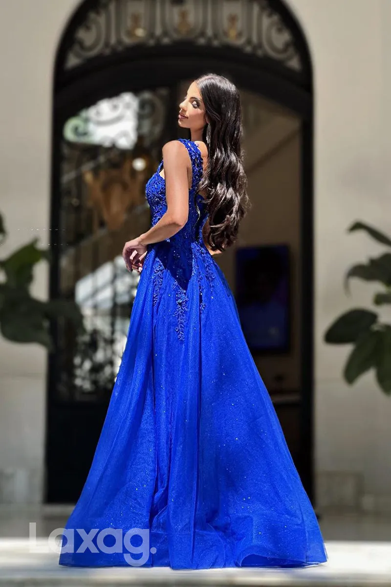 22220 - A-Line Spaghetti Straps Appliques Tulle Sequins Party Prom Formal Evening Dress