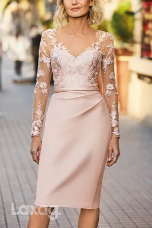 22690 - V-Neck Long Sleeves Appliques illusion Mother of the Bride Dress