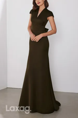 22887 - V-Neck Cap Sleeves Sleek Satin Mermaid Cocktail Party Formal Evening Dress