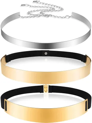 3 Pieces Gold and Silver Metal Shiny Adjustable Belt