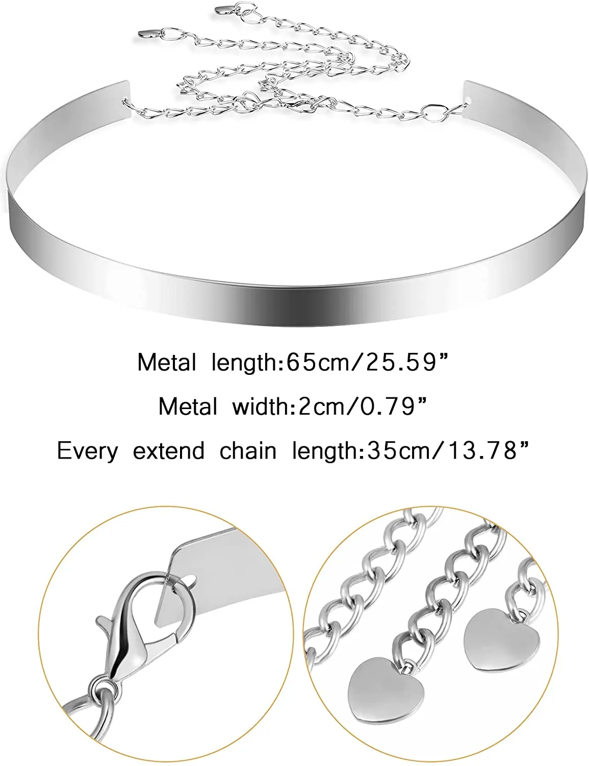 3 Pieces Gold and Silver Metal Shiny Adjustable Belt