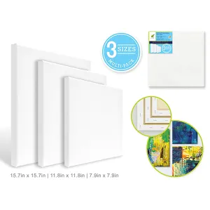 3 Square Artist Quality Canvas Panels Primed 100% Cotton Assorted Sizes