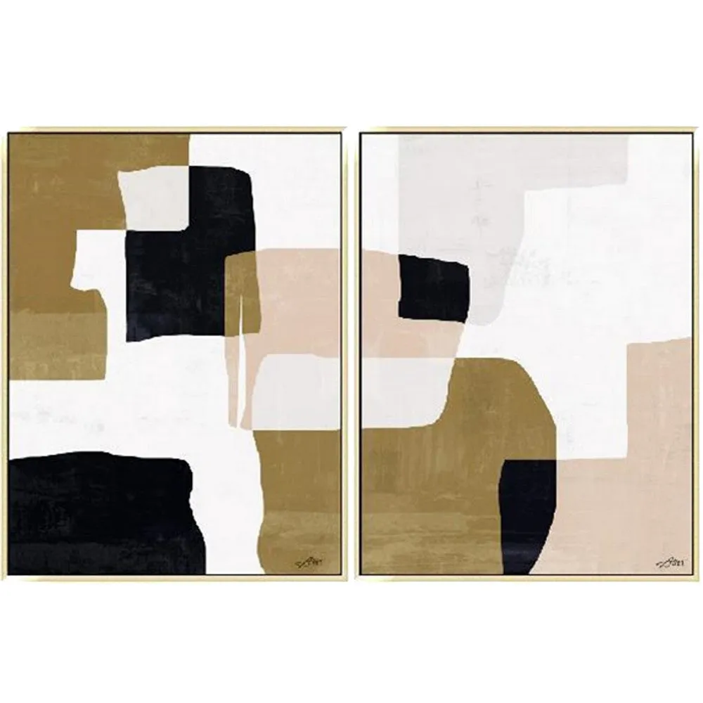 35 x 47 Set of 2 Framed Wall Art, Handpainted Abstract Modern Multicolor By Casagear Home