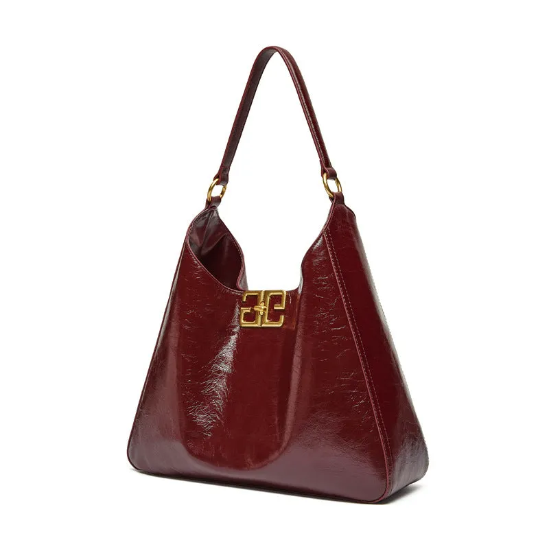 35CM Head layer cowhide hobo women's underarm large capacity tote bag 2829 cherry Red