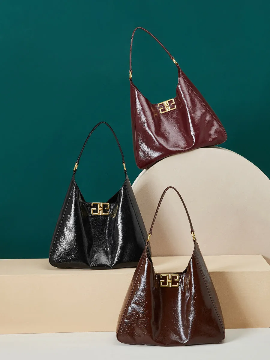 35CM Head layer cowhide hobo women's underarm large capacity tote bag 2829 cherry Red