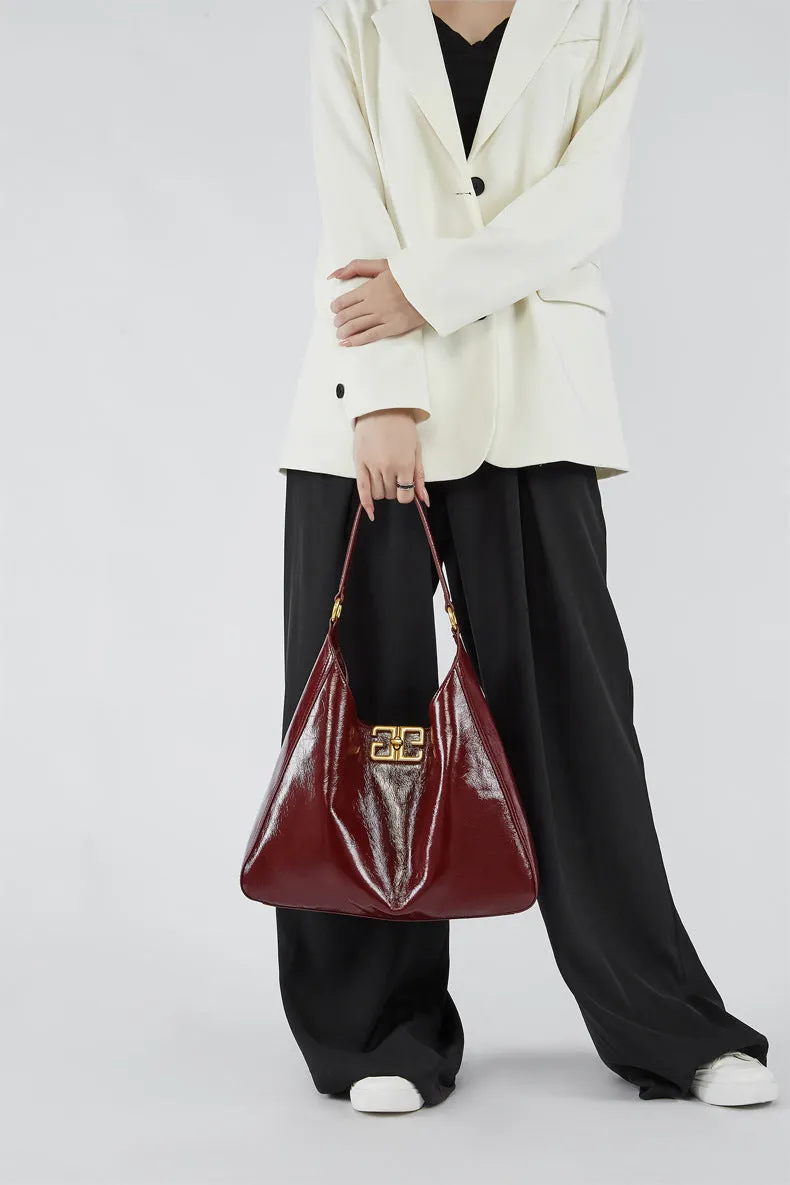 35CM Head layer cowhide hobo women's underarm large capacity tote bag 2829 cherry Red
