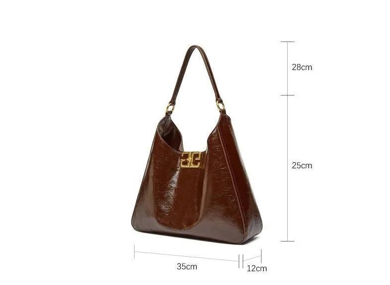 35CM Head layer cowhide hobo women's underarm large capacity tote bag 2829 cherry Red