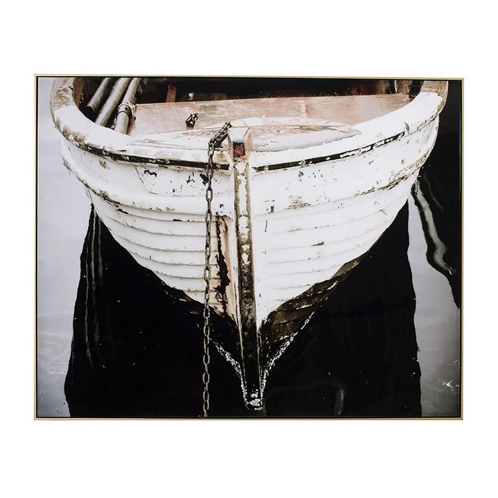 47 x 59 Wall Art, Boat Painting, Rectangular Canvas, Fir Wood, Black, White By Casagear Home