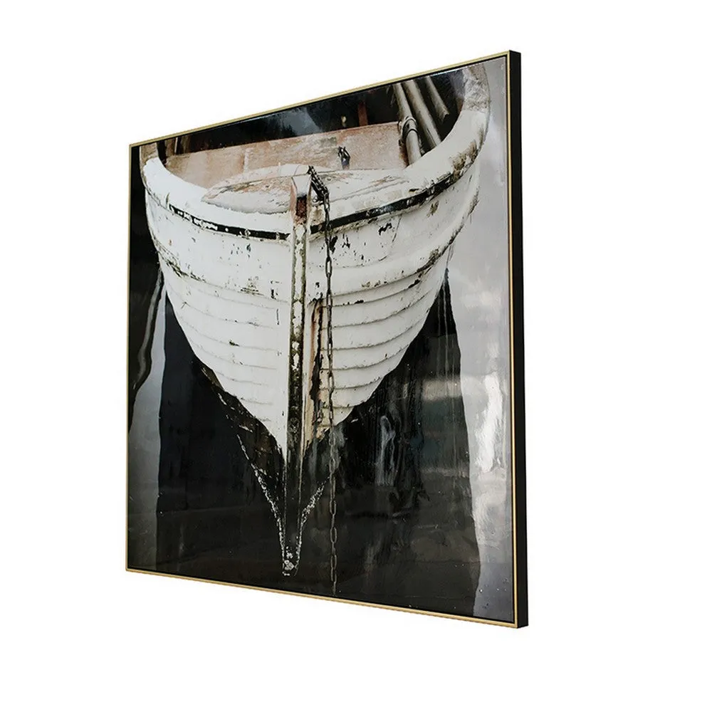 47 x 59 Wall Art, Boat Painting, Rectangular Canvas, Fir Wood, Black, White By Casagear Home