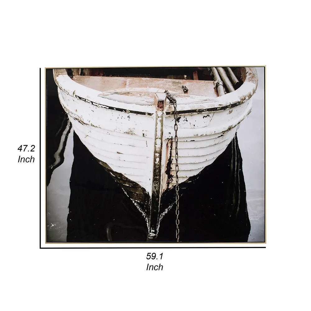 47 x 59 Wall Art, Boat Painting, Rectangular Canvas, Fir Wood, Black, White By Casagear Home