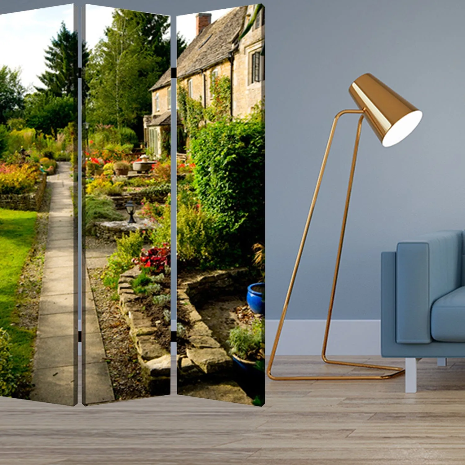 48" X 72" Multi Color Wood Canvas English Garden  Screen