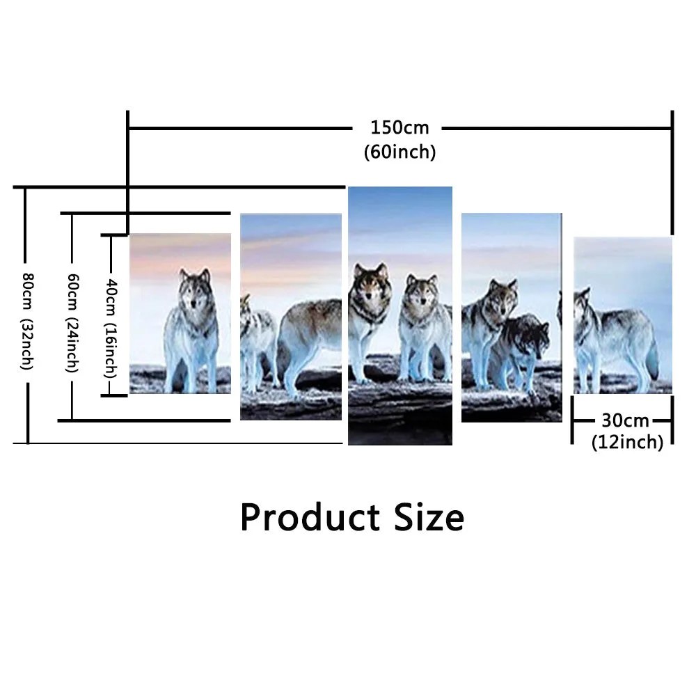 5-Piece HD Printed Animals Wolf Canvas Painting Set - Stunning Wall Art for Home Decor (No Frame)