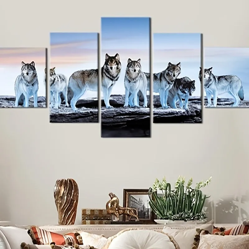 5-Piece HD Printed Animals Wolf Canvas Painting Set - Stunning Wall Art for Home Decor (No Frame)