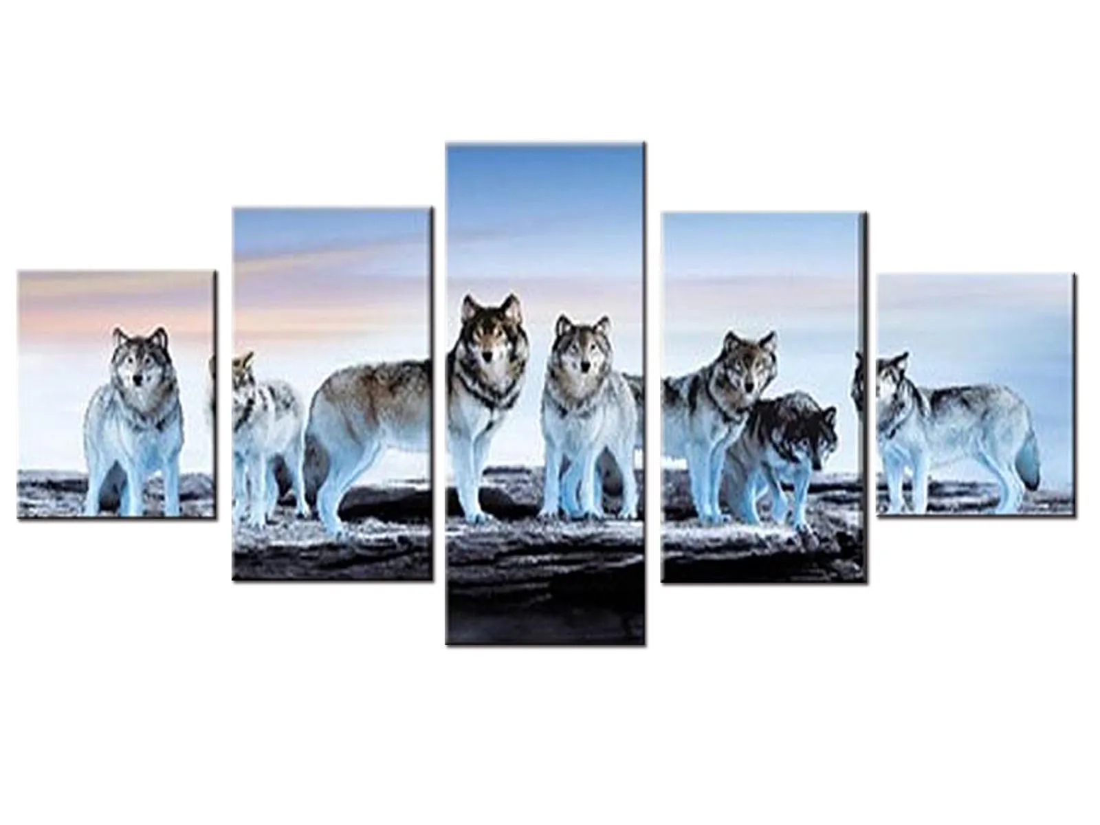 5-Piece HD Printed Animals Wolf Canvas Painting Set - Stunning Wall Art for Home Decor (No Frame)