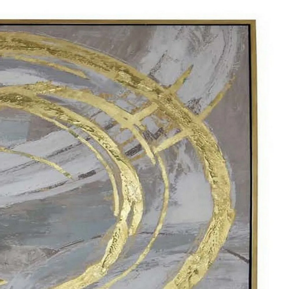 51 x 81 Framed Canvas Oil Painting, Abstract, Natural Fiber, Gray, Gold By Casagear Home