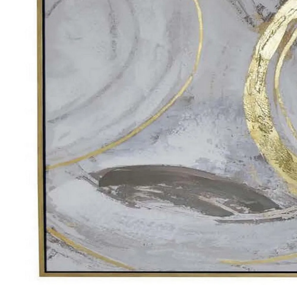 51 x 81 Framed Canvas Oil Painting, Abstract, Natural Fiber, Gray, Gold By Casagear Home