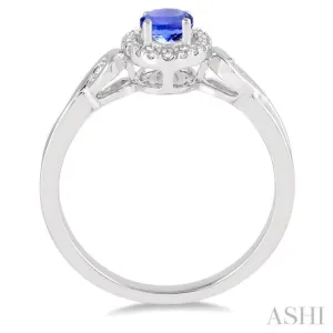 6x4 MM Oval Cut Tanzanite and 1/10 Ctw Round Cut Diamond Ring in 10K White Gold