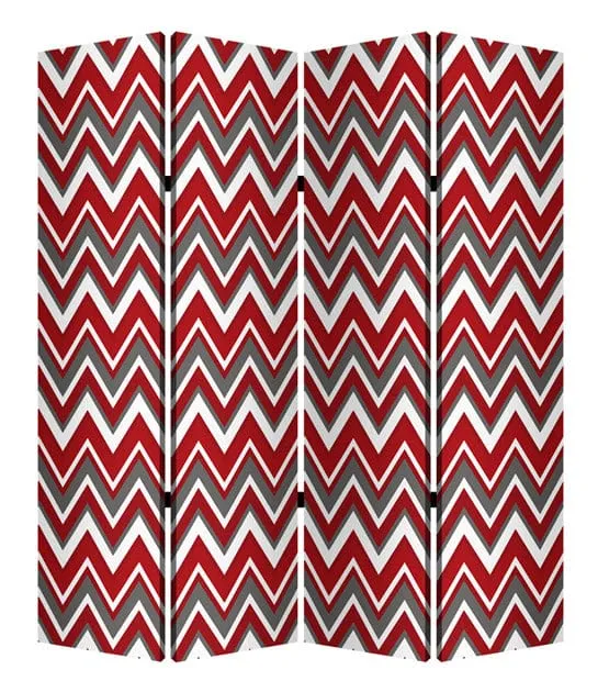 84" X 84" Red And Gray Wood Canvas Screen