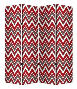 84" X 84" Red And Gray Wood Canvas Screen