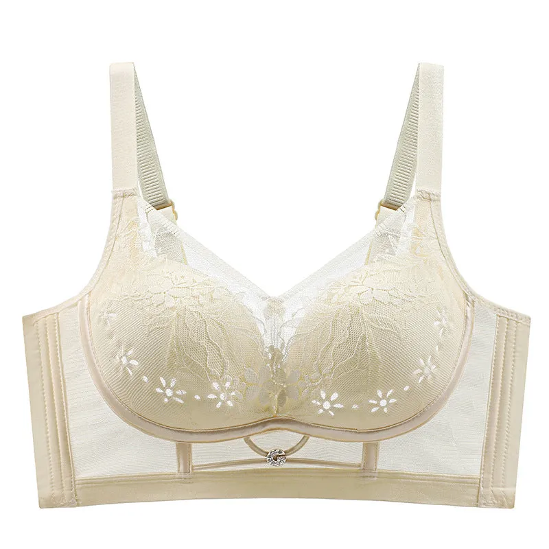 Adjustable bra for big breasts that show small size, feminine and beautiful back, gathered hole cup, breathable, thin, supportive and anti-sagging bra