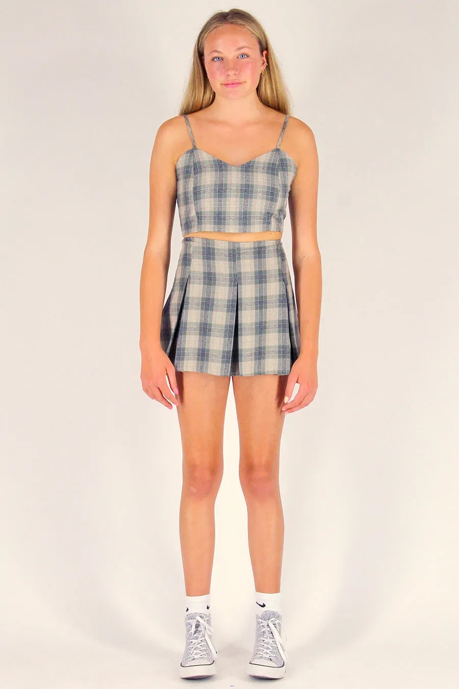 Adjustable Cami Top - Flannel Green and Beige Plaid