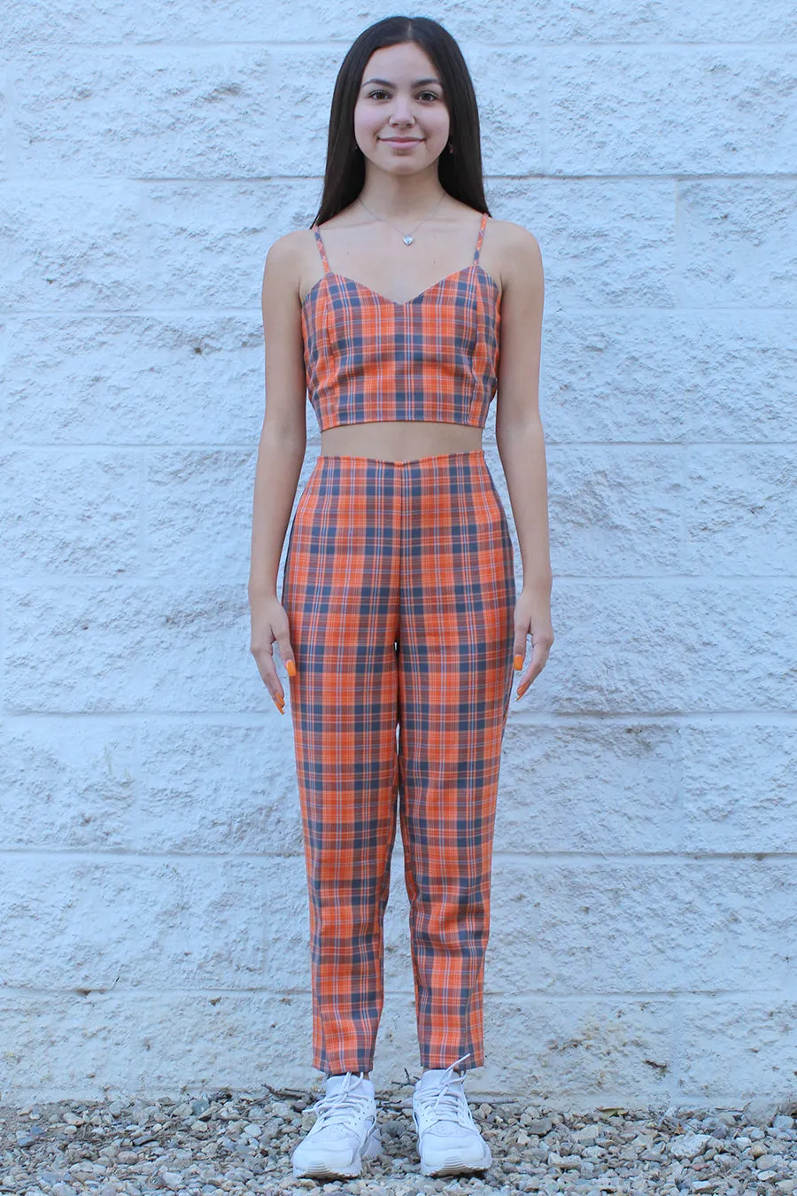 Adjustable Cami Top - Orange Plaid