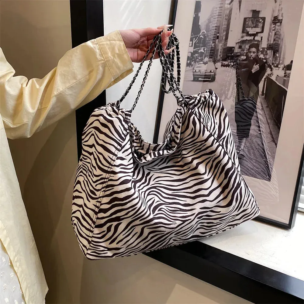 Animal Print Shopper Chain Tote Bag