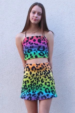 Backless Crop Top - Fleece with Multi Color Leopard Print