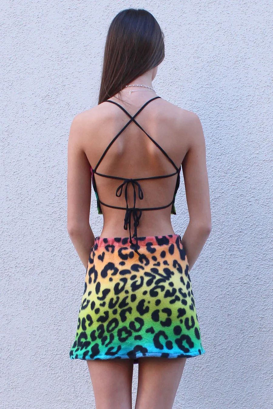 Backless Crop Top - Fleece with Multi Color Leopard Print