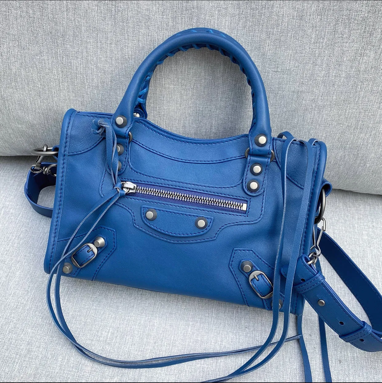 Balenciaga Mini City Bag in Dark Blue and SHW