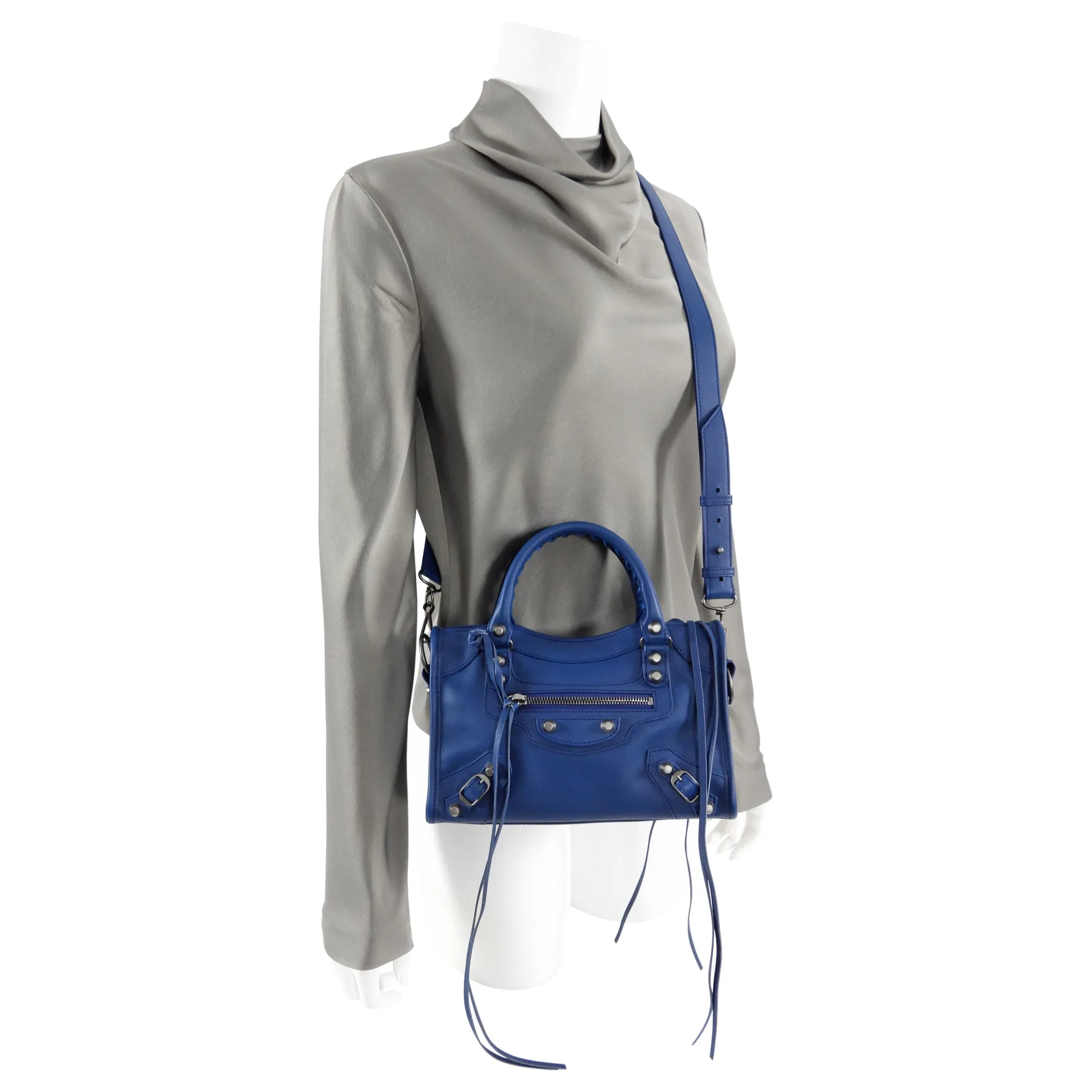 Balenciaga Mini City Bag in Dark Blue and SHW
