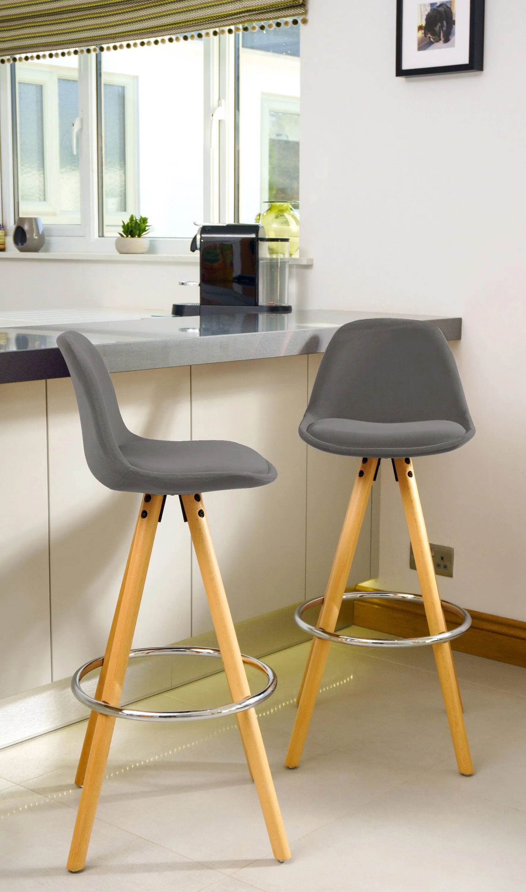 Barcelona Bar Stools Matte Velvet - Grey