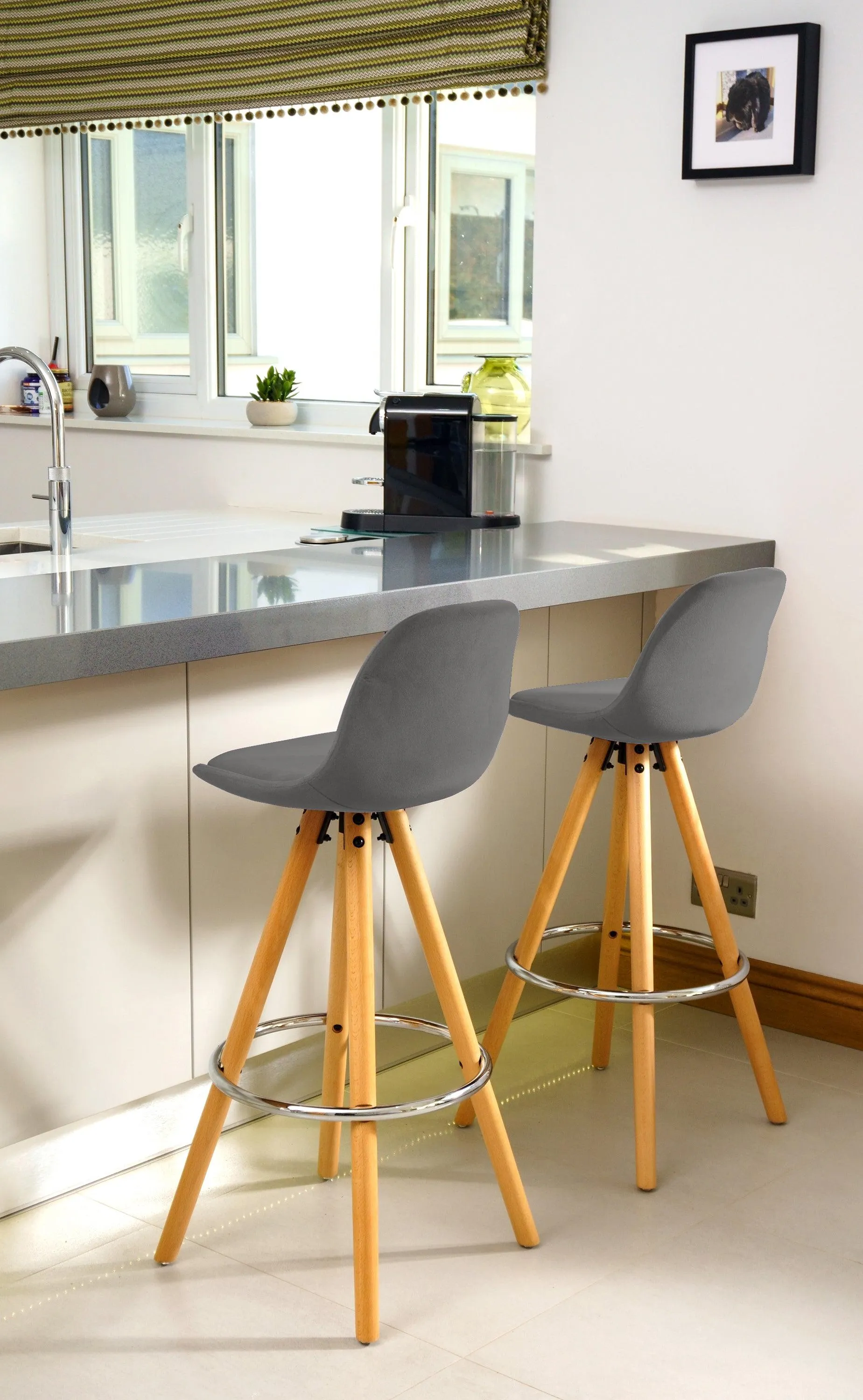Barcelona Bar Stools Matte Velvet - Grey