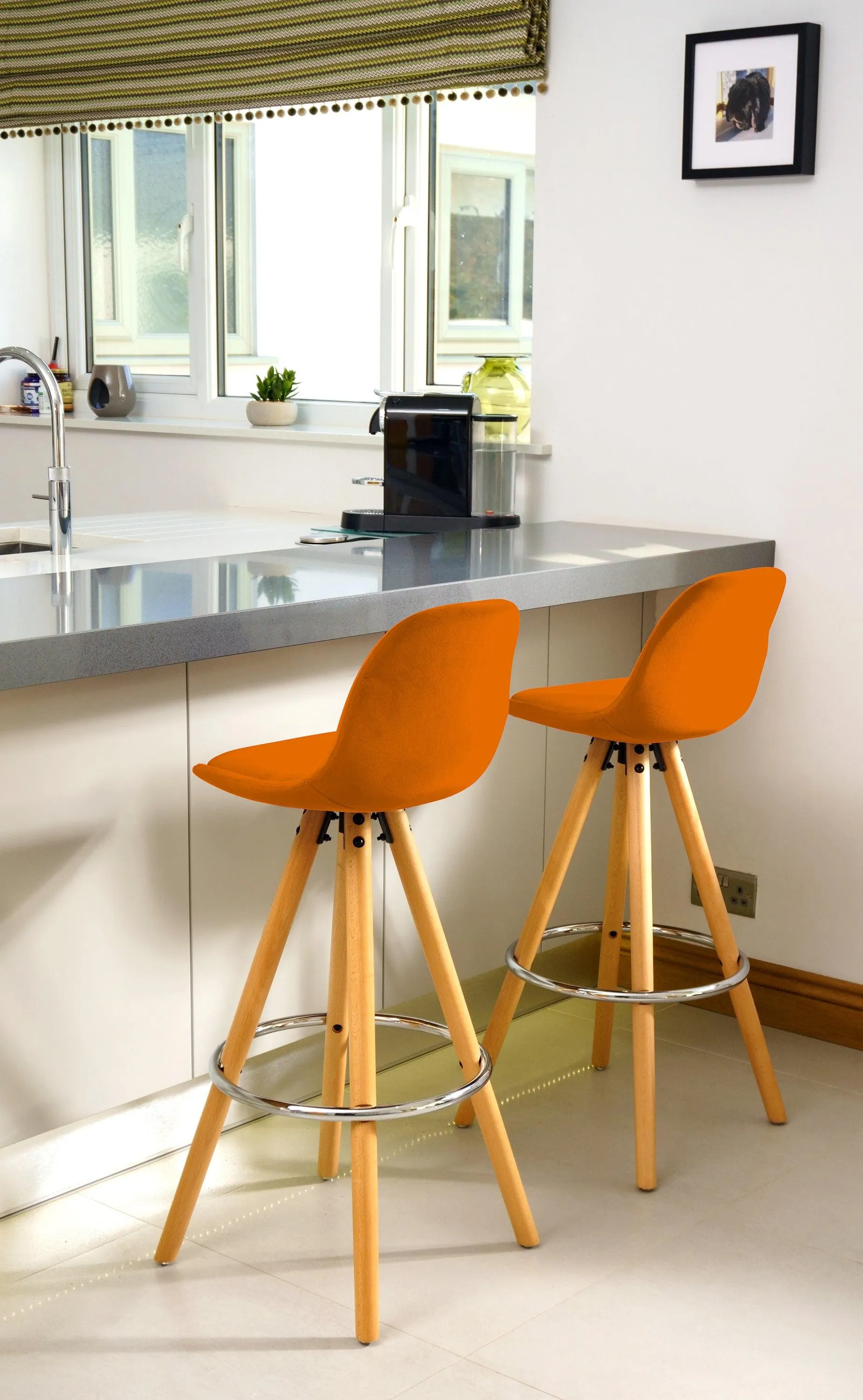 Barcelona Bar Stools Matte Velvet - Terracotta Orange