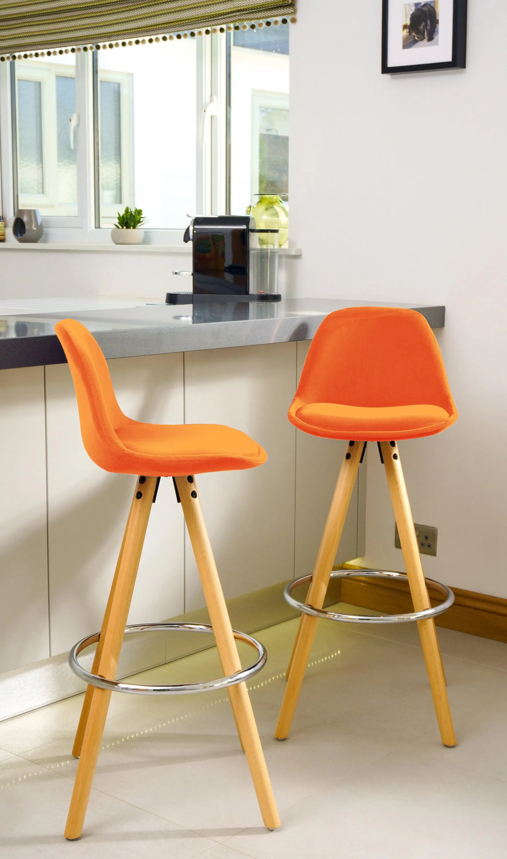 Barcelona Bar Stools Matte Velvet - Terracotta Orange