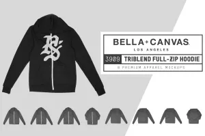 Bella   Canvas 3909 Full Zip Hoodie Mockups