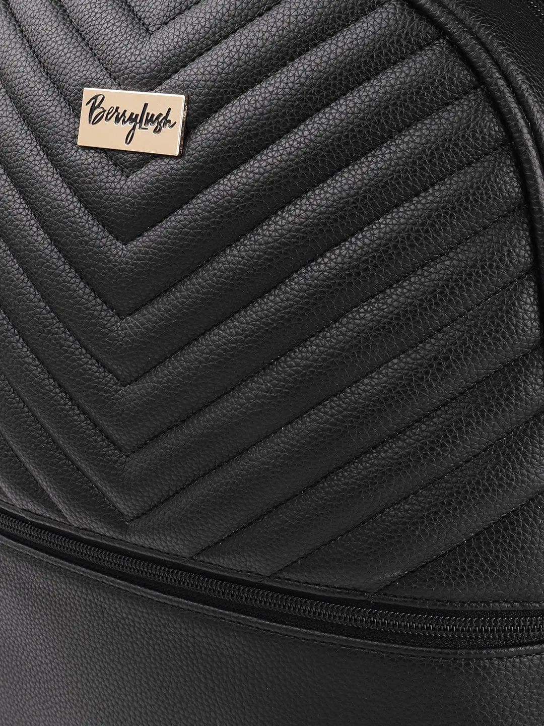 Berrylush Women Textured Black PU Quilted Padded Medium Laptop Bag