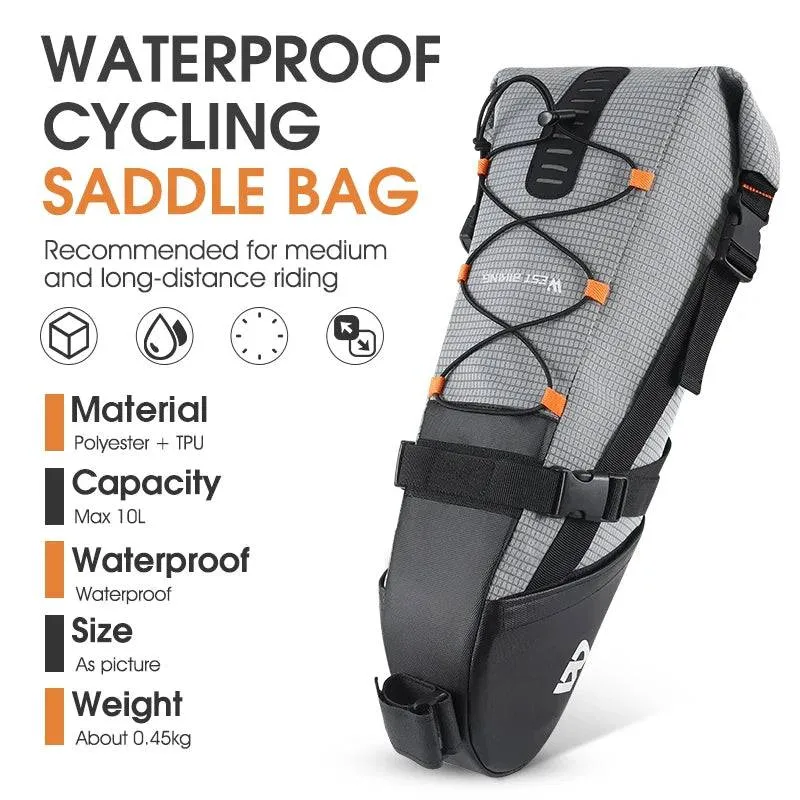 Bicycle Saddle Bag 10L Foldable Under Seat Bike Bag 100% Waterproof Tools Pannier MTB Road Cycling Tail Rear Bag