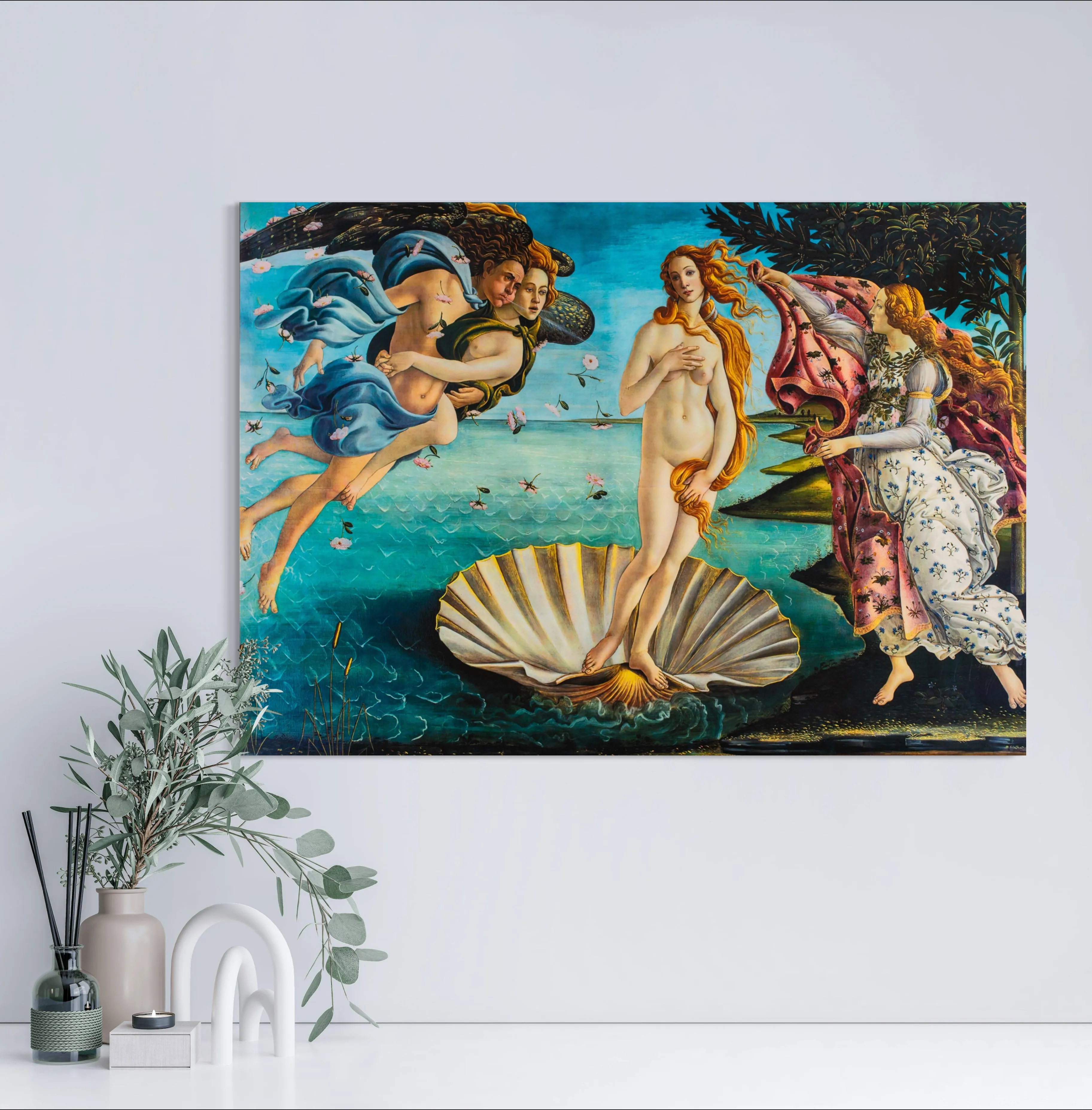 Birth of Venus - Painted by Sandro Botticelli - Circa. 1486. High Quality Polyester Cotton Canvas Print. Rolled Canvas Available in 3 Sizes - Small, Medium, or Large. Stretched Canvas Option Available in One (1) Large Size - 70cm x 100cm.