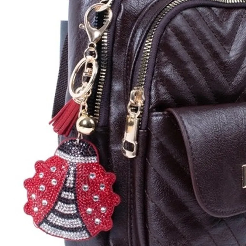 Bling Crystal Red Ladybug Tassel Keychain Keyring Bag Purse Charm
